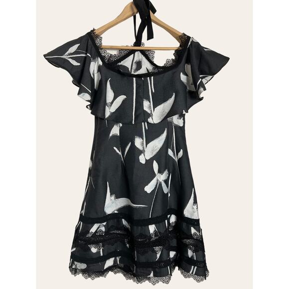 Sachin Babi NOIR Black White Lace Off The Shoulder Cocktail Dress Size 6 - Picture 13 of 16